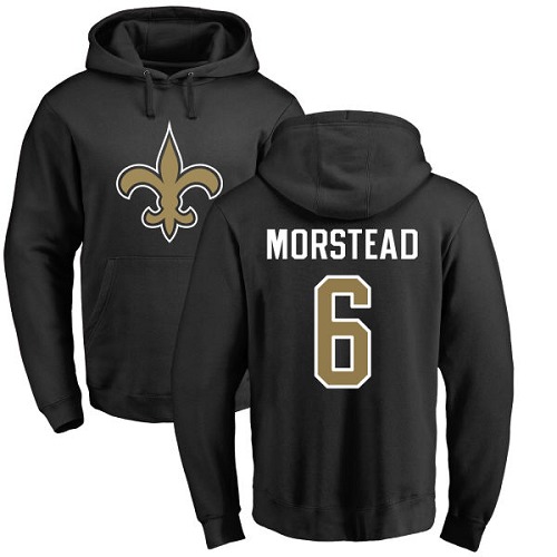 Men New Orleans Saints Black Thomas Morstead Name and Number Logo NFL Football #6 Pullover Hoodie Sweatshirts->new orleans saints->NFL Jersey